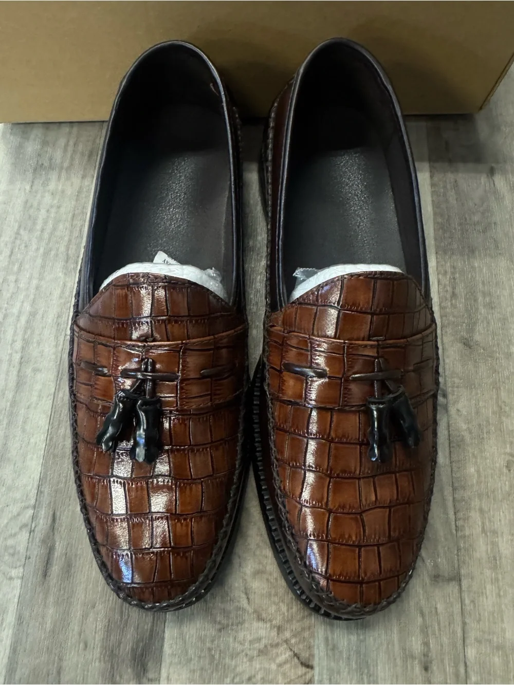 Men’s Croc-Embossed Tassel Loafers – Size 11 (EU 45) – Brown – Brand New in Box